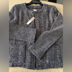 NIC+ZOE Navy and White Herringbone Blazer  zig zag pattern  WOMAN XL